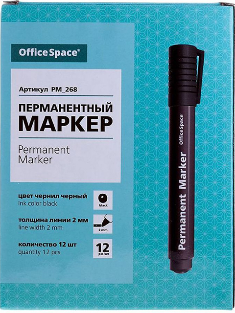 Маркер перманентный OfficeSpace, 2 мм, пулевидный, черный