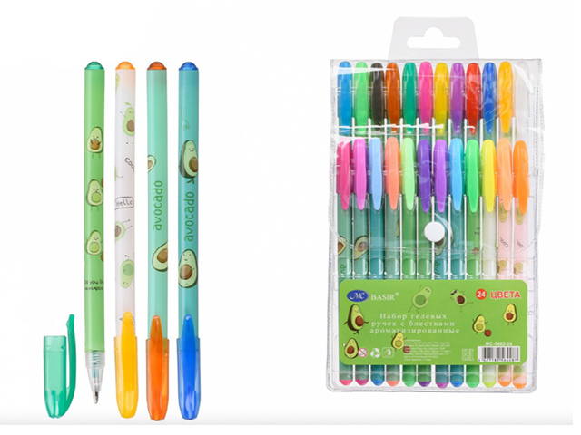 Набор гелевых ручек "Basir. Авокадо" ароматизир. с блестками, 24цв. в упак.