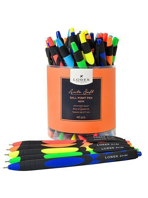 Ручка шариковая автоматическая LOREX "NEON AUTO SOFT" 0,7 мм, пластиковый корпус ассорти, синяя