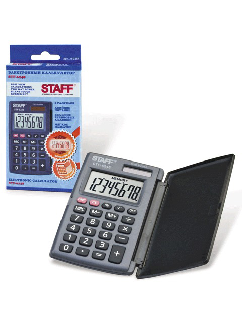 Калькулятор STAFF карманный STF-6248, 8 разрядов, двойное питание, 104х63 мм