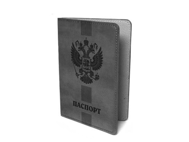 Обложка для паспорта Intelligent "Паспорт" темно-серый, с гербом, вертикальные полосы, экокожа