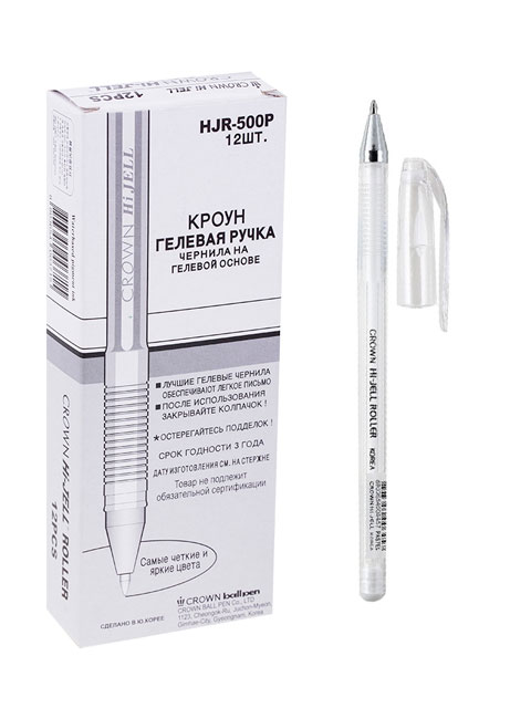 Ручка гелевая Crown "Hi-Jell Pastel" 0,8 мм, пастель белая