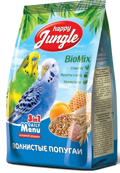 Корм "Happy Jungle" для волнистых попугаев 500г пакет