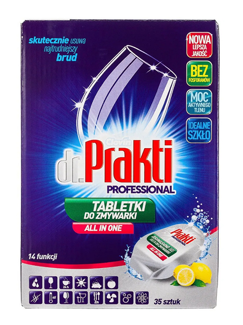 Таблетки для посудомоечных машин Prakti Professional, с ароматом лимона, 35шт (Польша)