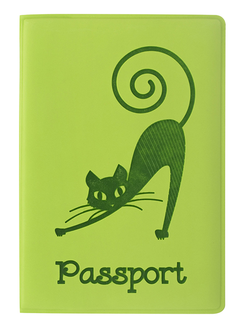 Обложка для паспорта STAFF "Кошка" полиуретан, салатовая