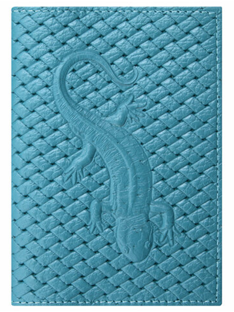 Обложка для паспорта STAFF "Плетенка с ящерицей" натуральная кожа, бирюзовая