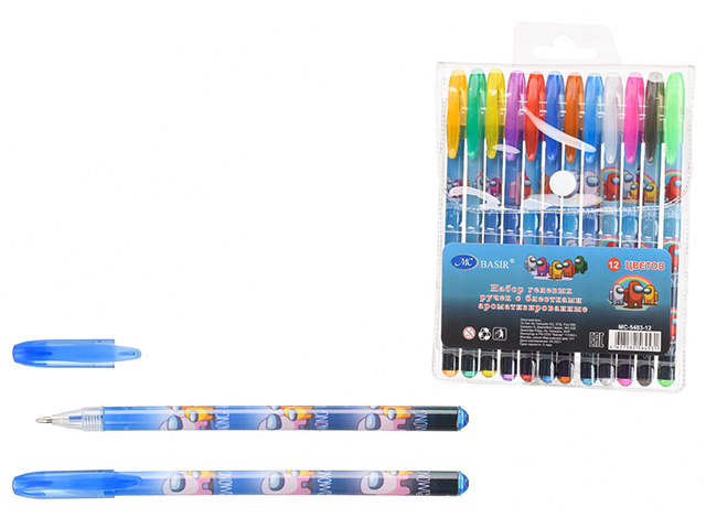 Набор гелевых ручек "Basir. Астронавты" ароматизир. с блестками, 12цв. в упак.