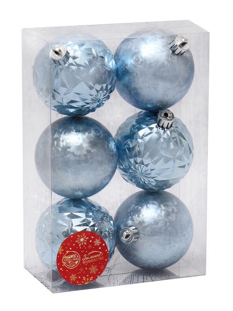 Набор елочных игрушек Шары "Калейдоскоп ассорти" голубой 7 см, пластик, 6  штук в упаковке