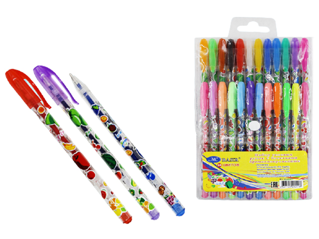 Набор гелевых ручек Basir "Фрукты" 24 цвета, ароматизированные с блестками