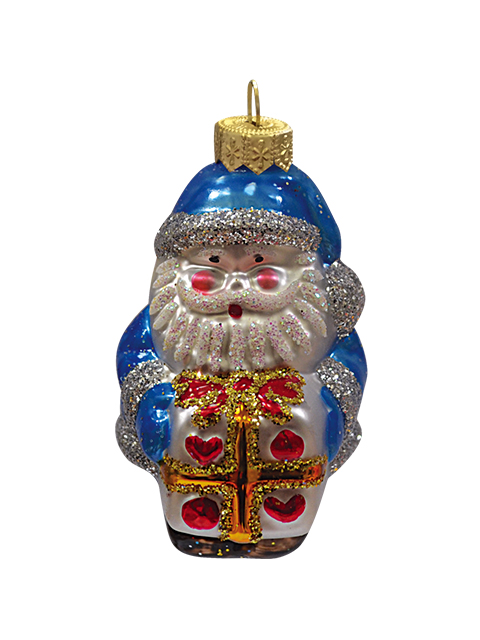 Елочное украшение фигурка "Дед Мороз с подарком" 9 см, стекло, в подарочной упаковке