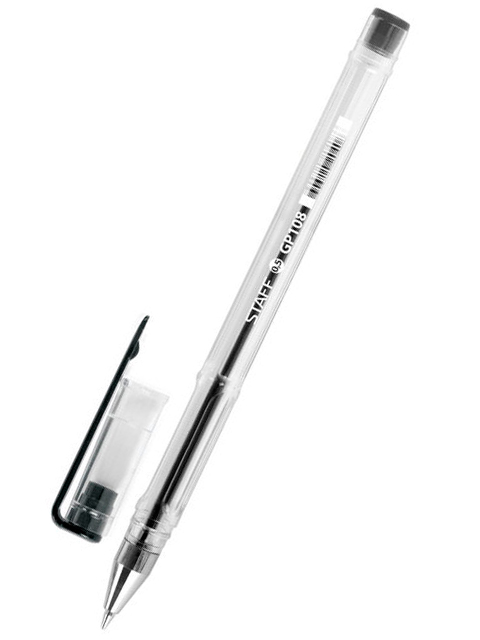 Ручка гелевая STAFF "GP108", корпус прозрачный, узел 0,5 мм, линия 0,35 мм, черная