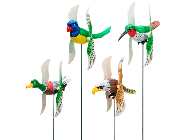 Фигурка декоративная на металлическом стержне "Птички" пластимк, 4х15см, 60см стержень, 4 дизайна
