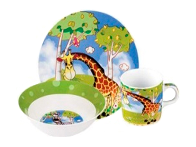 Набор детский "Жираф" 3 предмета, тарелка 18см., миска д.супа 15,3см., чашка 23