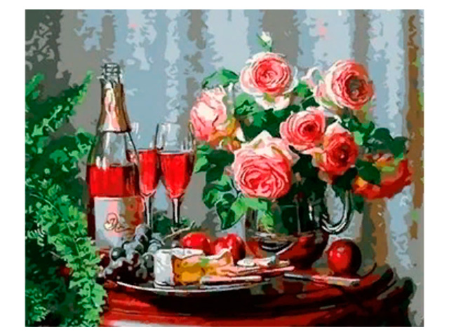 Алмазная мозаика Рыжий кот "Натюрморт с розами" 30х40 см, без подрамника