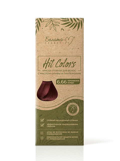 Краска для волос Bielita "HIT COLORS" с маслом оливы и пантенолом, № 6.66 Королевское бордо