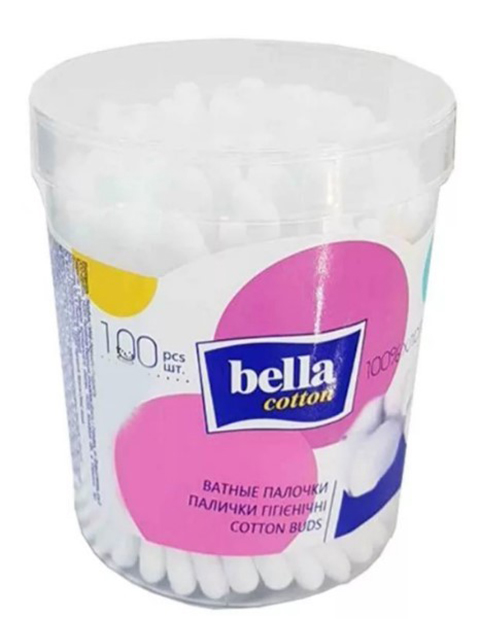 Ватные палочки Bella cotton, 100шт в пластиковая, круглая коробка