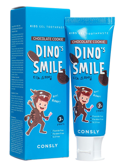 Зубная паста 60гр гелевая детская Consly Dino's Smile с ксилитом и вкусом шоколадного печенья