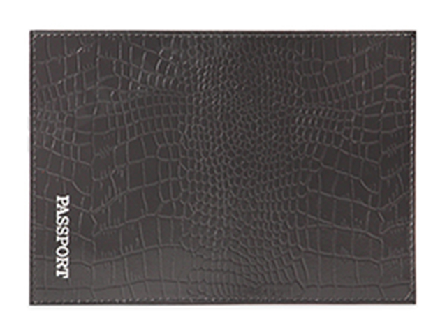 Обложка для паспорта MILAND "PASSPORT", натуральная кожа, крокодил, серый