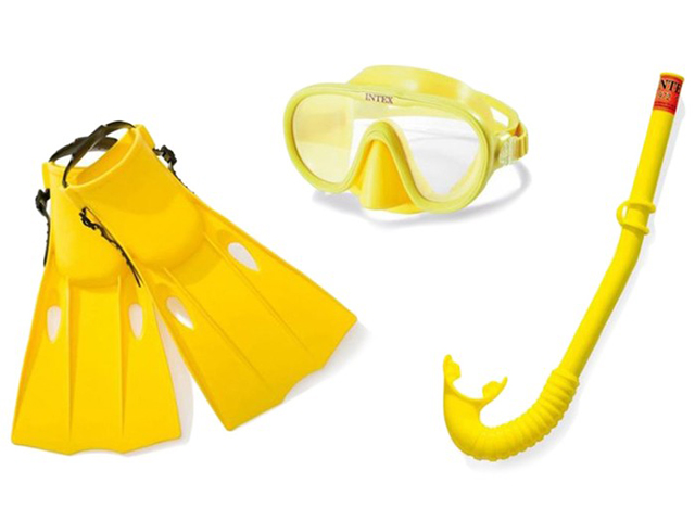 Набор для плавания INTEX (маска, трубка, ласты) от 8 лет, в сетке