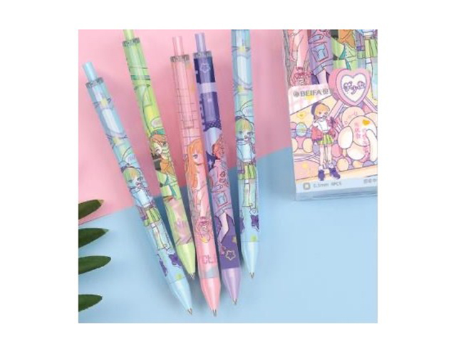 Ручка гелевая автоматическая "BEIFA" АНИМЕ c манжетой 0,5мм, цвета корпуса в ассортименте, черный