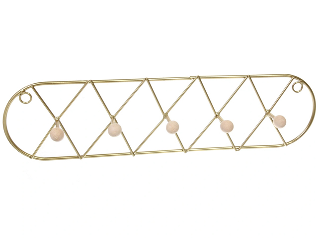 Ключница "Лофт вост" 5 крючков, 41х10,5см, металлическая, эбби, золото