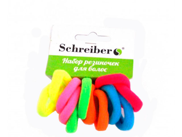 Набор резинок для волос "Schreiber" цветные неоновые, 12шт в упак