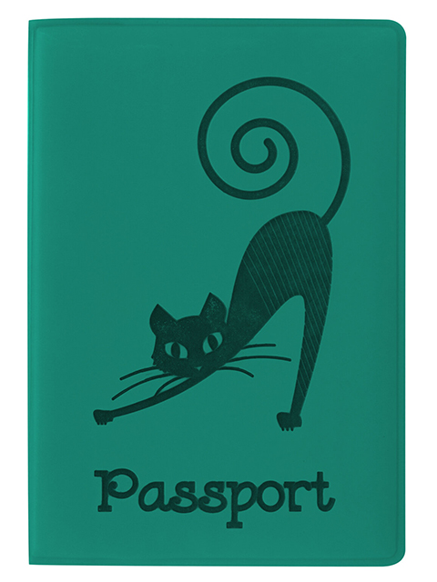 Обложка для паспорта STAFF "Кошка" полиуретан, бирюзовая