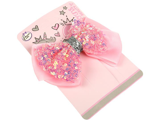 Бант для волос "Милая леди" розовый с пайетками