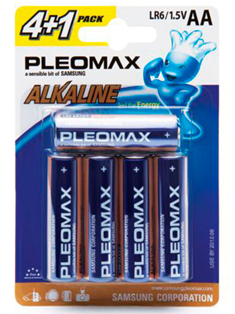 Батарейка щелочная (алкалиновая) (пальчиковая) Pleomax LR6-4+1BL (5 шт) блистер, кор. (10 уп)