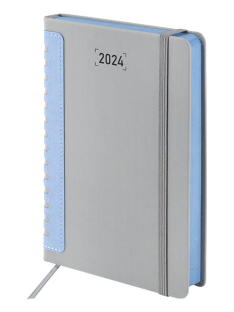 Ежедневник датированный А5 168 листов Brauberg "Original 2024", под кожу, серый/голубой