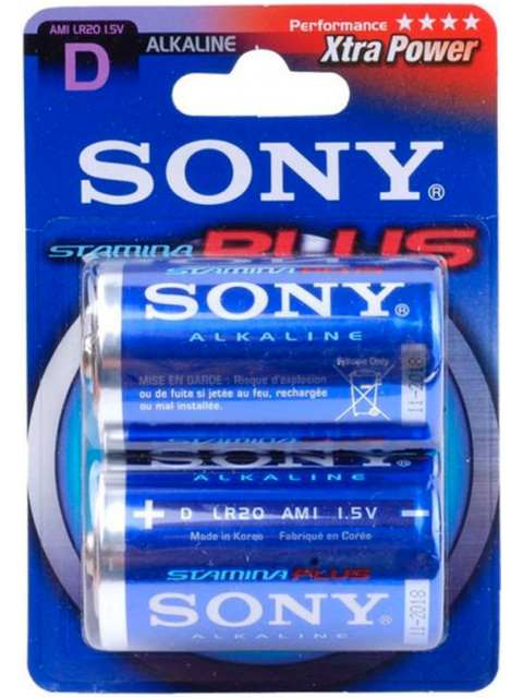 Батарейка щелочная (большая) Sony Stamina Plus LR20-2BL 2 шт. в блист.(AM1B2D)
