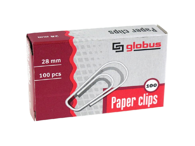 Скрепки Globus 28 мм 100 штук, в картонной упаковке