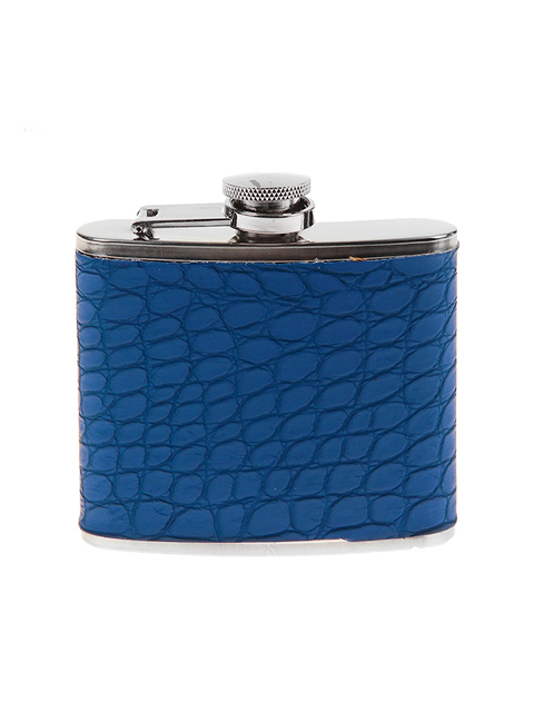 Фляжка 5oz, металл, кож-заменитель синяя рептилия