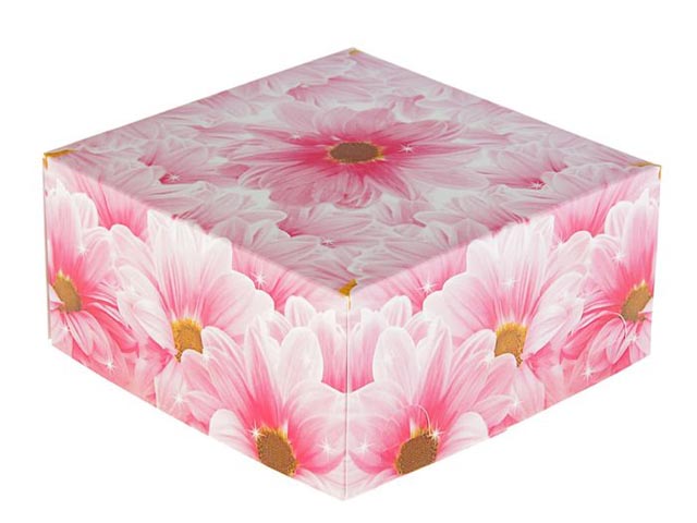 Коробка подарочная квадратная "Цветы" 13,5х13,5х6,8 см., сборная