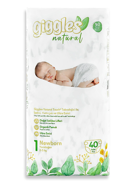 Подгузники GIGGLES NATURAL twin Newborn size baby diaper 2,5 кг 40шт