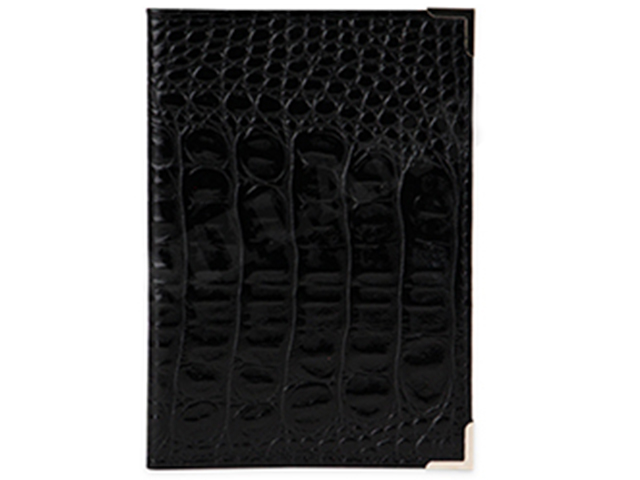 Обложка для паспорта MILAND "Крокодил черная", с уголками, натуральная кожа