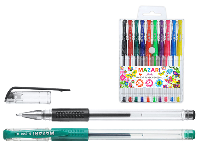 Набор гелевых ручек Mazari "Frutas" 10цв. 0.8мм, с блестками, аромат.