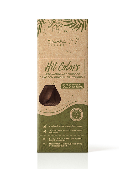 Краска для волос Bielita "HIT COLORS" с маслом оливы и пантенолом, № 5.35 Горький шоколад