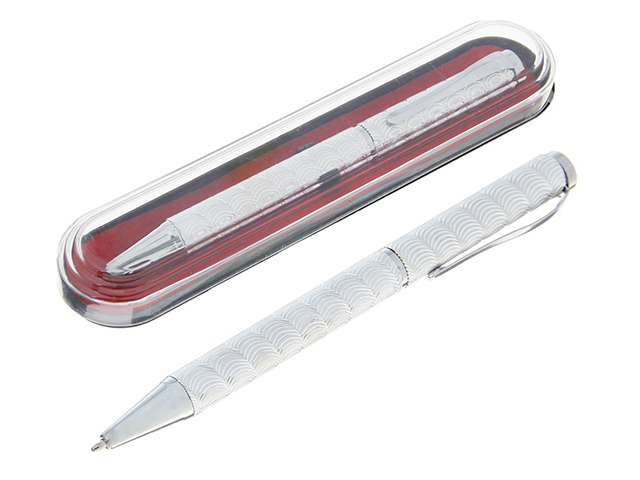 Ручка шариковая с поворотным механизмом Calligrata "Супер" корпус серебристый, в футляре