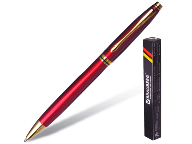 Ручка бизнес-класса шариковая BRAUBERG "De Luxe Red", корпус бордовый, золотистые детали, 1 мм, синяя, 141413