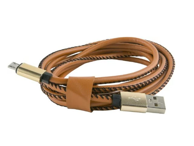 Дата-кабель Red Line USB-micro USB 1А, 2м, экокожа, коричневый
