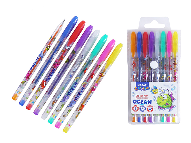 Набор гелевых ручек Mazari "Ocean" 8цв. 0.9мм, с блестками, аромат.