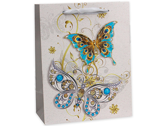 Пакет подарочный бумажный 18х23х10 "Чудесные бабочки" ламинированный