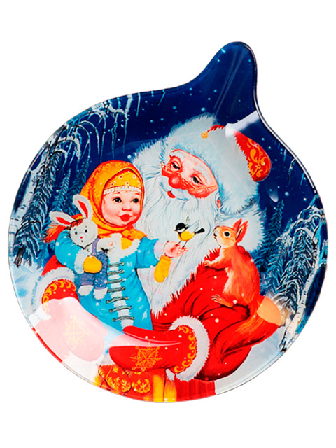 Блюдо сервировочное "Елочная игрушка. Дедушка Мороз" 18,5х15,5х2см, стекло