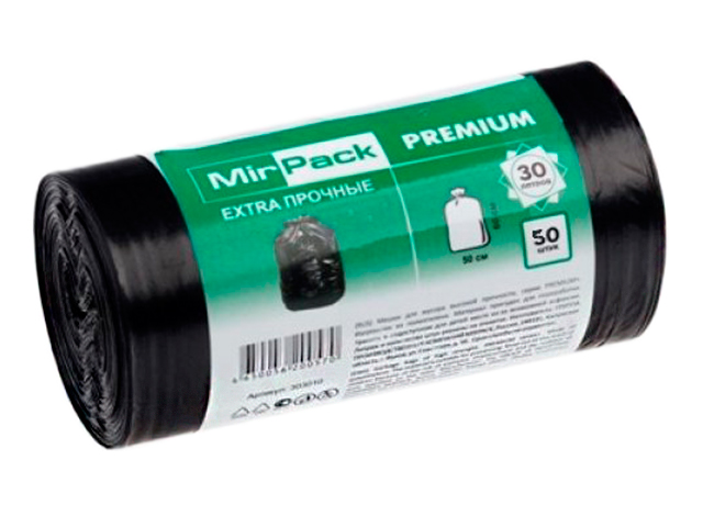 Мешок для мусора 30л. 50шт. "MirPack. Premium" 50х60 см, 23 мкм, черный