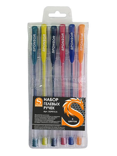 Набор гелевых ручек "Sponsor" 6цв. в ПВХ упаковке