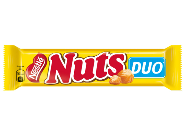Батончик Nuts "Duo", молочный шоколад, с цельным фундуком, 66г