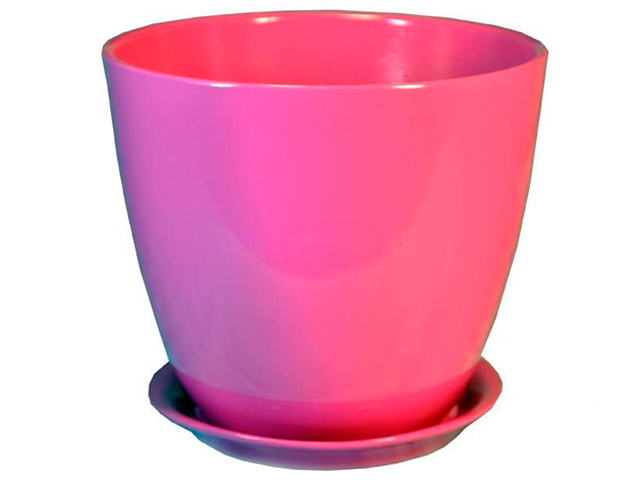 Горшок для цветов "Бутон" глянец розовый, 18см (с поддоном) , керамика