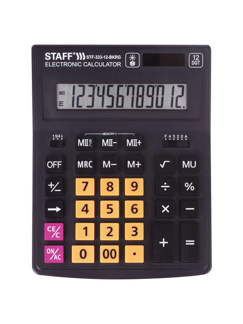Калькулятор STAFF PLUS настольный STF-333-BKRG, 12 разрядов, черно-оранжевый, 200x154мм