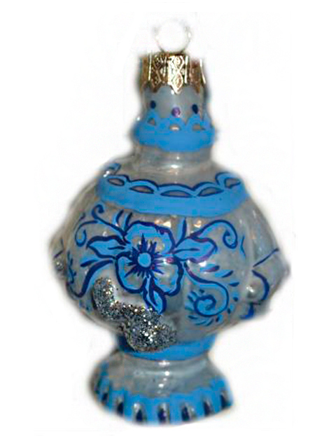 Елочное украшение фигурка "Самовар Гжель", 9см стекло, в подарочной упаковке